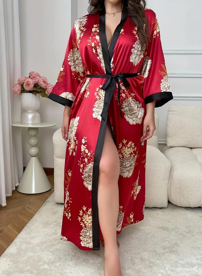 تايك تو روب بطبعة أزهار مع حزام ربط مقاس كبير