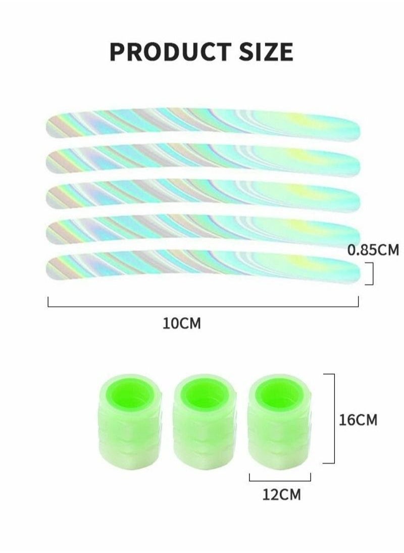 Generic - 44 PCS Car Wheel Hub Reflective Sticker Night Driving Safety Warning Strip, Glow in The Dark Car Wheel Rim Tape Reflective Stripes Decals Stickers with 8 PCS Luminous Valve Cap,Car Decoration - Image 1