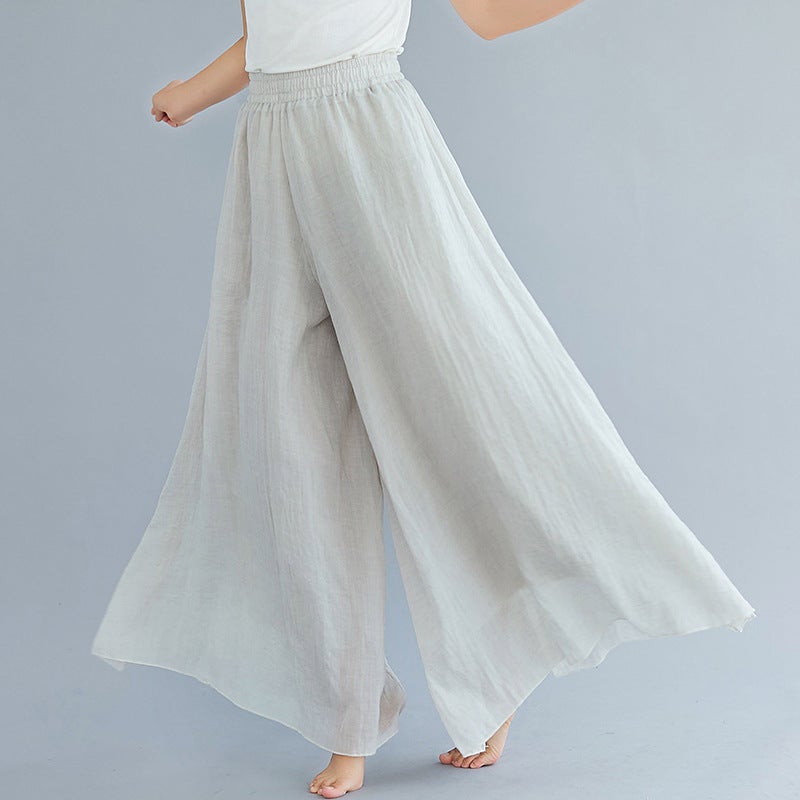 12 Color Lotte 2023 Mori Womens Artistic Large Size Cotton and Linen Pant Skirt Elastic Waist Linen Solid Color Ethnic Style Large Pant Skirt Beige