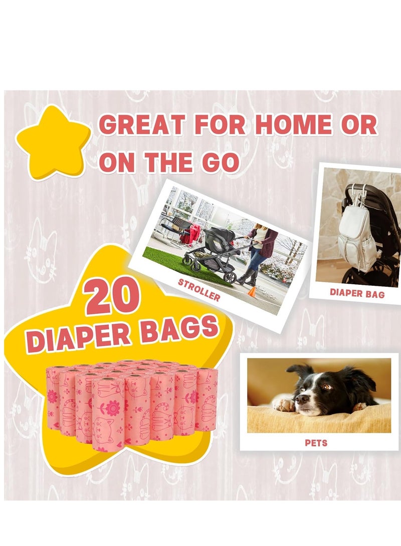 Diaper Bag Refills, 300PCS Biodegradable Baby Diaper Bag with Complimentary trash bag dispenser, Lemon Scented Dog  Bag Disposable for Nappies, Rubbish, Dog  (Purple)  - Image 4