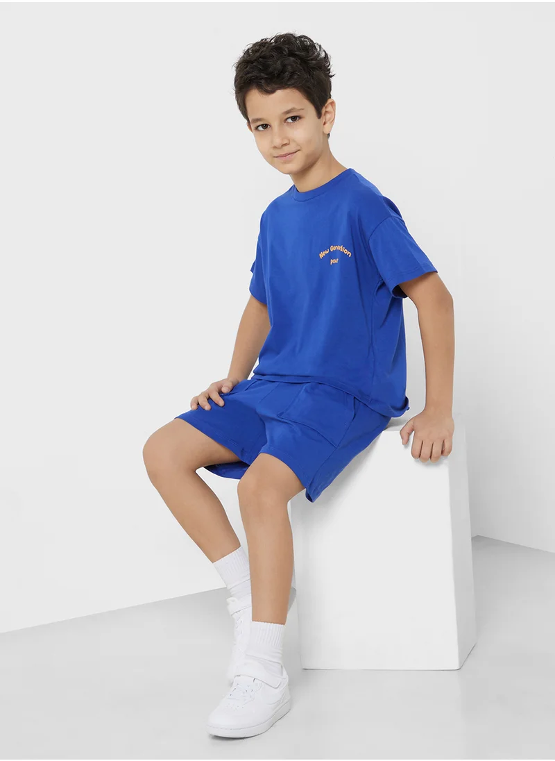 جون Kids Slogan Crew Neck T-Shirt