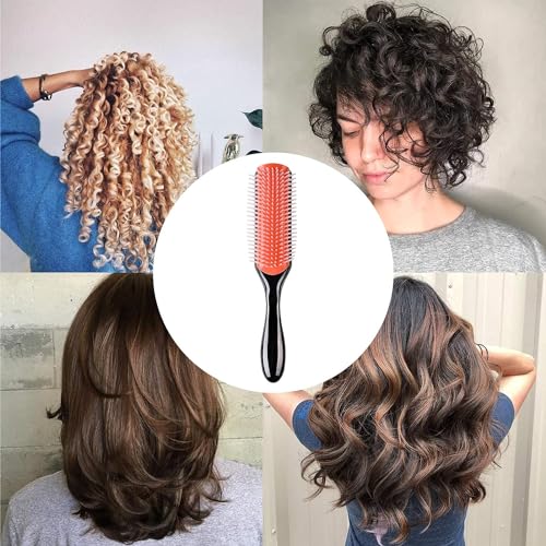 CORSULA Hair Brush for Women Men Curly Wet or Dry Hair Classic Detangling Brushes 9 Row for Natural Thick Hair, Blow Styling Separating, Shaping Defining Curls Tools Travel Bristle Black Hairbrush - Image 2