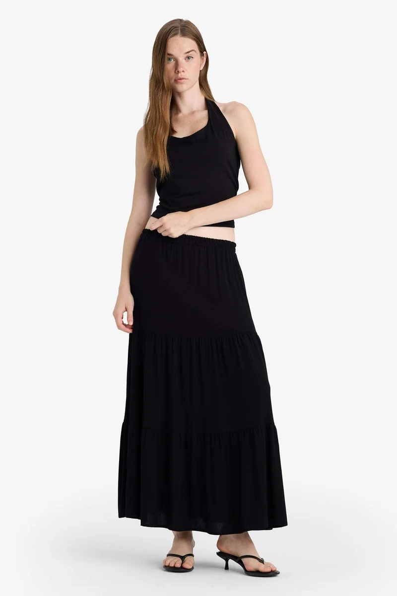 DeFacto Crinkle Viscose High Waist Maxi Skirt