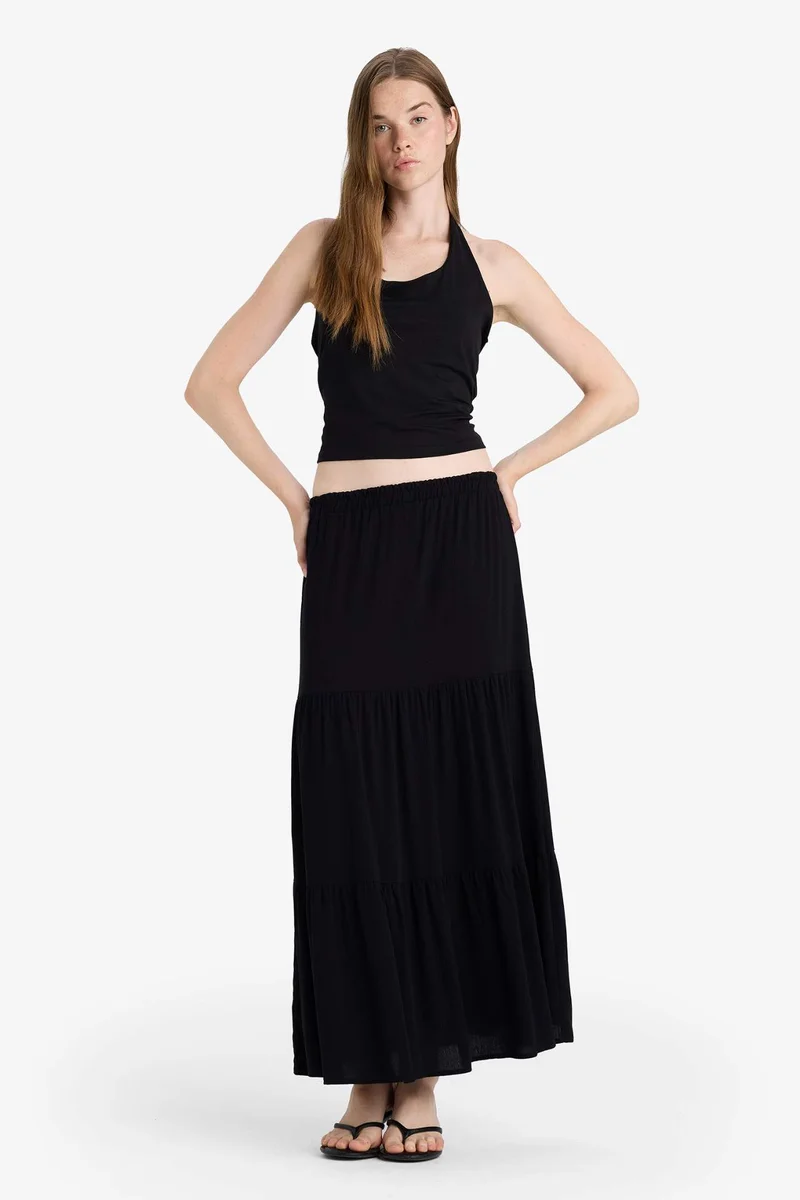 DeFacto Crinkle Viscose High Waist Maxi Skirt