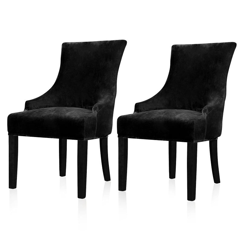Lellen Velvet Stretch Wingback Chair Cover Slipcover  Reusable Protector Cover for Dining Room Banquet Home Decor etc Machine Washable Hand Washable Black 2PC