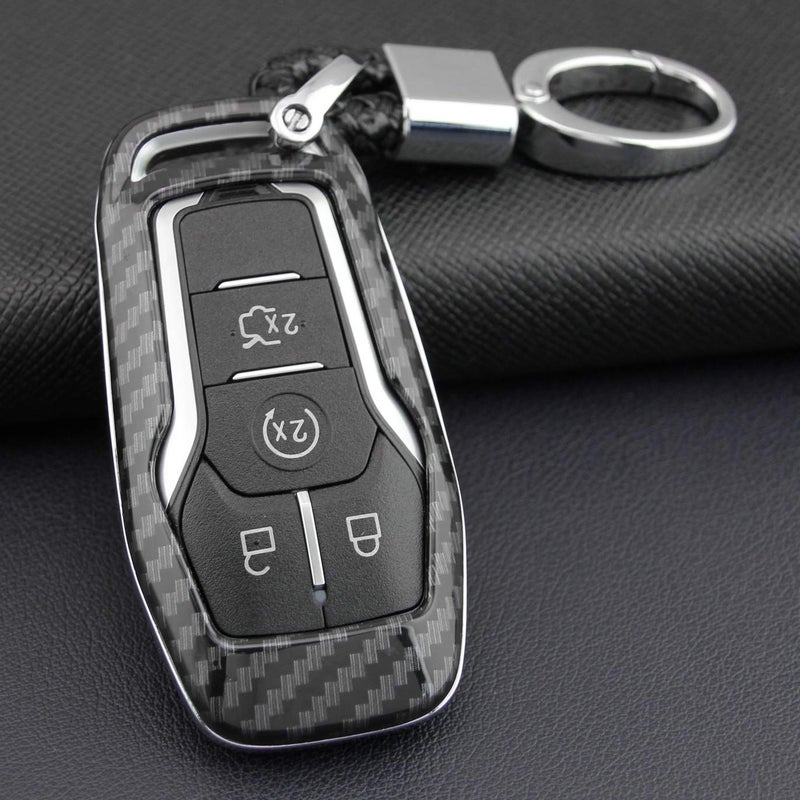 JEYODA ABS Smart keyless Entry Remote Key Fob Carbon Fibre Car Key Shell For Ford F150 Mondeo Mustang Edge Fusion Lincoln MKC MKZ MKXShell With Keychian