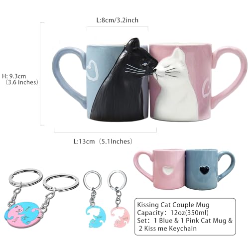 BigNoseDeer Couple Gifts Cute Kissing Cat Mug Matching Couples Stuff Ceramic Coffee Mugs for Wedding Gifts Anniversary Engagement Gift for Couples Cat Lovers 12oz - Image 4