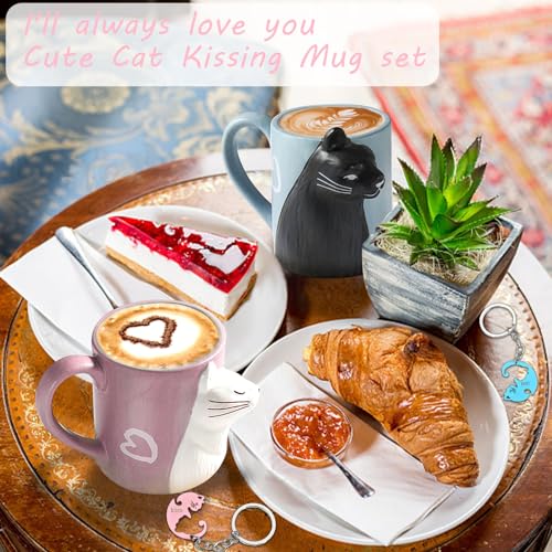 BigNoseDeer Couple Gifts Cute Kissing Cat Mug Matching Couples Stuff Ceramic Coffee Mugs for Wedding Gifts Anniversary Engagement Gift for Couples Cat Lovers 12oz - Image 2