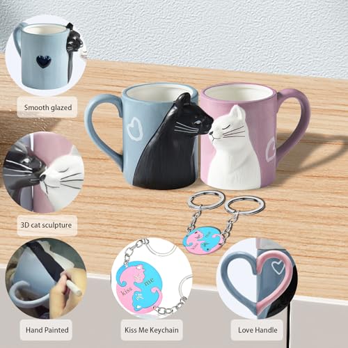BigNoseDeer Couple Gifts Cute Kissing Cat Mug Matching Couples Stuff Ceramic Coffee Mugs for Wedding Gifts Anniversary Engagement Gift for Couples Cat Lovers 12oz - Image 3