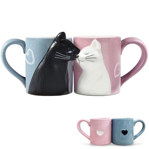 BigNoseDeer Couple Gifts Cute Kissing Cat Mug Matching Couples Stuff Ceramic Coffee Mugs for Wedding Gifts Anniversary Engagement Gift for Couples Cat Lovers 12oz - Image 1