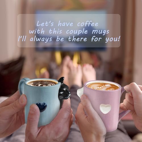 BigNoseDeer Couple Gifts Cute Kissing Cat Mug Matching Couples Stuff Ceramic Coffee Mugs for Wedding Gifts Anniversary Engagement Gift for Couples Cat Lovers 12oz - Image 5