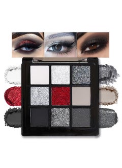 CAKAILA Smokey Black Red Eyeshadow Palette,9 Colors Dark Shimmer Matte Metallic Makeup Pallet,Pigmented Make Up Kit for Halloween Parties Christmas Joker Vampire Clown,Long Lasting Waterproof 
