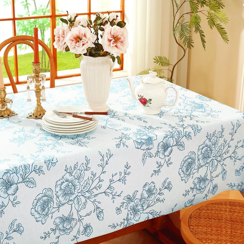 Chassic Premium Vintage Farmhouse Damask Floral 60 x 84 inch Rectangle Table Cloth â€“ Water Resistant Linen Textured Jacquard Tablecloth for Kitchen Dining & Picnic Decor - Blue - Image 5