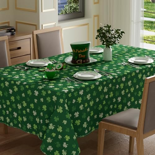 XCHI Green Shamrocks St Patricks Day Tablecloth Rectangle Table Cloth Washable Table Covers for Indoor Dining Home Party Decorations 60x104 Inch - Image 1