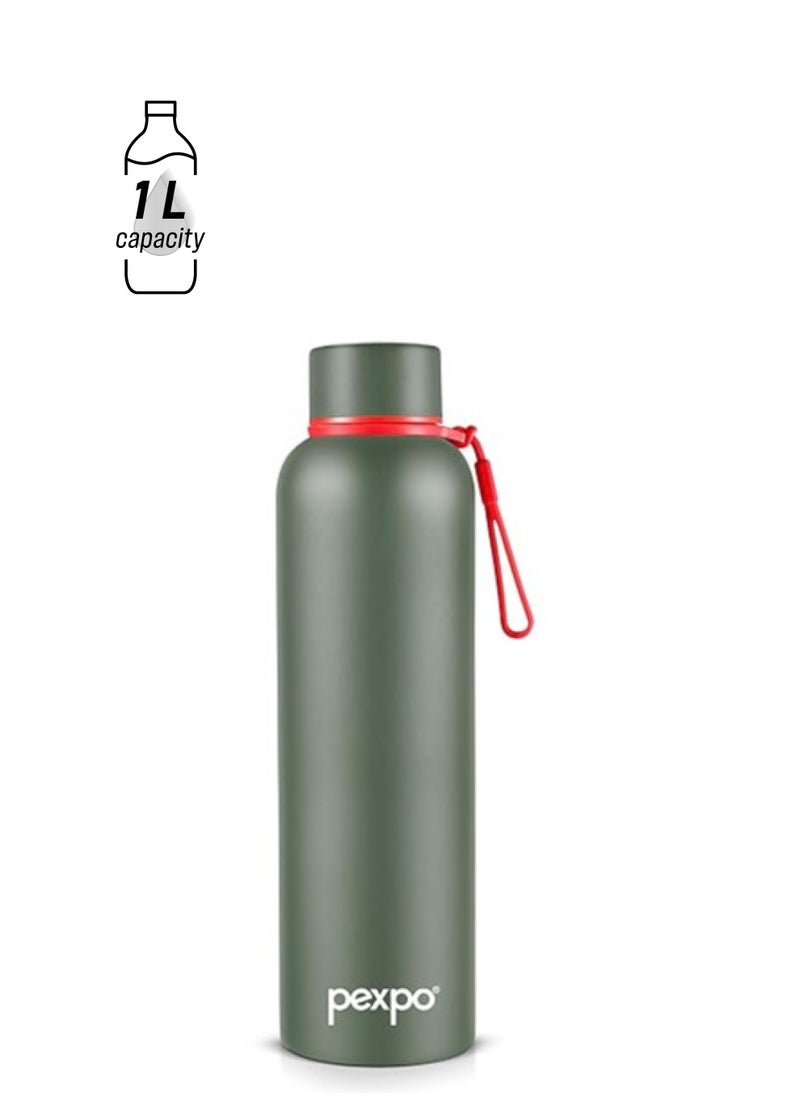 Atlasware Pexpo Bravo 1000 Hot & Cold ISI Certified Flask- Military Green- Stainless Steel Water Bottle | Office| Gym| Travelling| Home| School| Adults & Kids  - Image 1