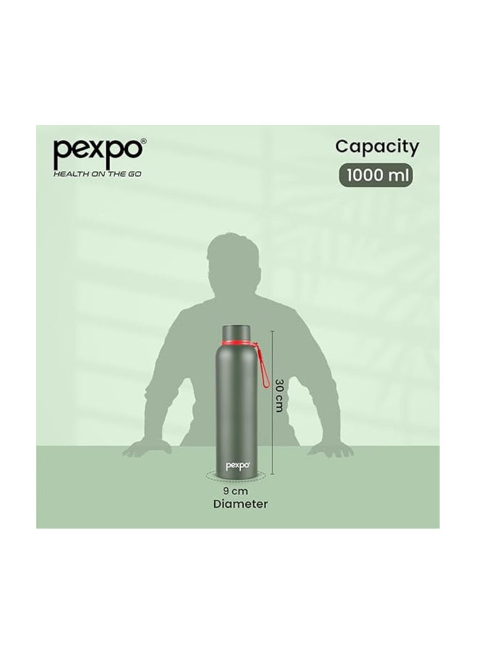 Atlasware Pexpo Bravo 1000 Hot & Cold ISI Certified Flask- Military Green- Stainless Steel Water Bottle | Office| Gym| Travelling| Home| School| Adults & Kids  - Image 2