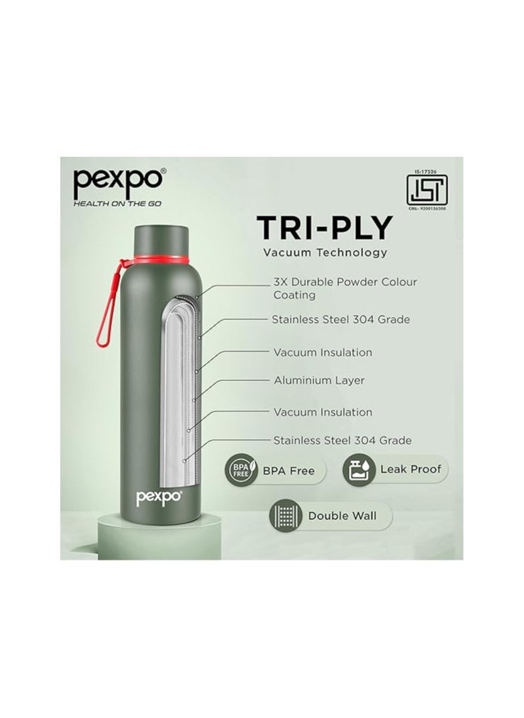 Atlasware Pexpo Bravo 1000 Hot & Cold ISI Certified Flask- Military Green- Stainless Steel Water Bottle | Office| Gym| Travelling| Home| School| Adults & Kids  - Image 3