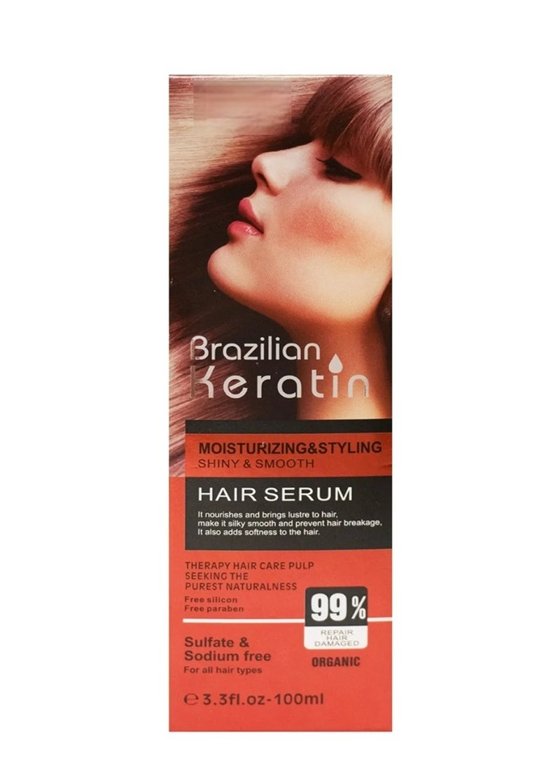Brazilian Keratin Hair Serum 100ml | Moisturizing & Styling, Shine & Smooth, Frizz Control, Heat Protection for All Hair Types - Image 2