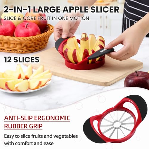 SCHVUBENR 12-Blade Apple Slicer and Corer - 4.72 Inch Sharp Stainless Steel Apple Cutter - Professional Apple Divider Tool for Quick Slices - Easy to Use & Clean - Slice Fruits with Ease - Red - Image 2