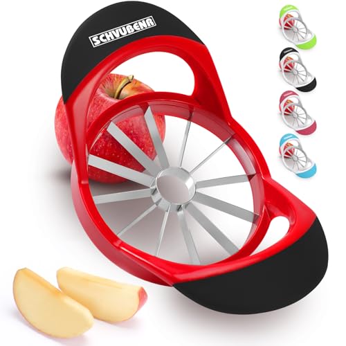 SCHVUBENR 12-Blade Apple Slicer and Corer - 4.72 Inch Sharp Stainless Steel Apple Cutter - Professional Apple Divider Tool for Quick Slices - Easy to Use & Clean - Slice Fruits with Ease - Red - Image 1