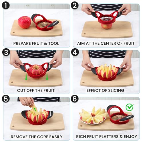 SCHVUBENR 12-Blade Apple Slicer and Corer - 4.72 Inch Sharp Stainless Steel Apple Cutter - Professional Apple Divider Tool for Quick Slices - Easy to Use & Clean - Slice Fruits with Ease - Red - Image 4