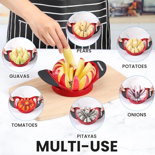 SCHVUBENR 12-Blade Apple Slicer and Corer - 4.72 Inch Sharp Stainless Steel Apple Cutter - Professional Apple Divider Tool for Quick Slices - Easy to Use & Clean - Slice Fruits with Ease - Red - Image 5