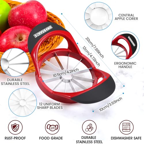 SCHVUBENR 12-Blade Apple Slicer and Corer - 4.72 Inch Sharp Stainless Steel Apple Cutter - Professional Apple Divider Tool for Quick Slices - Easy to Use & Clean - Slice Fruits with Ease - Red - Image 3