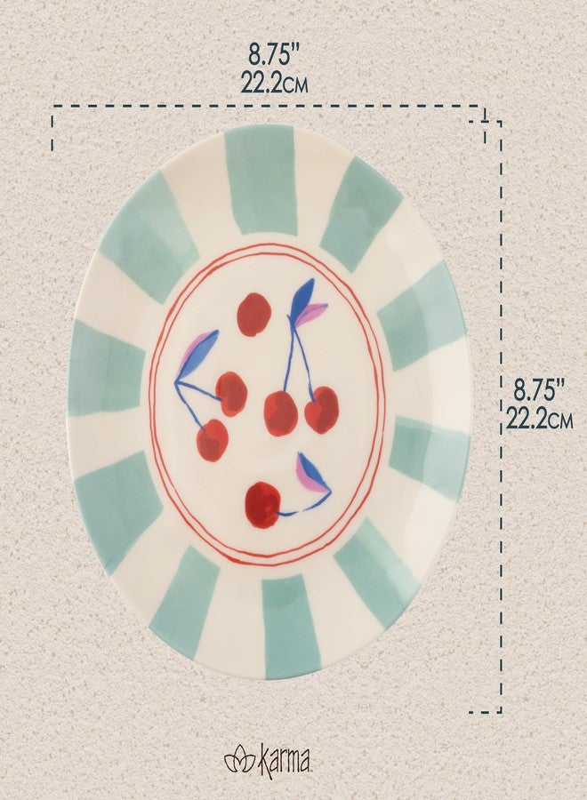 Karma, 8.75 inches Melamine Salad Plates Set of 4, Reusable Dishwasher Safe Plates for Outdoor and Indoor, Cherries - Image 3