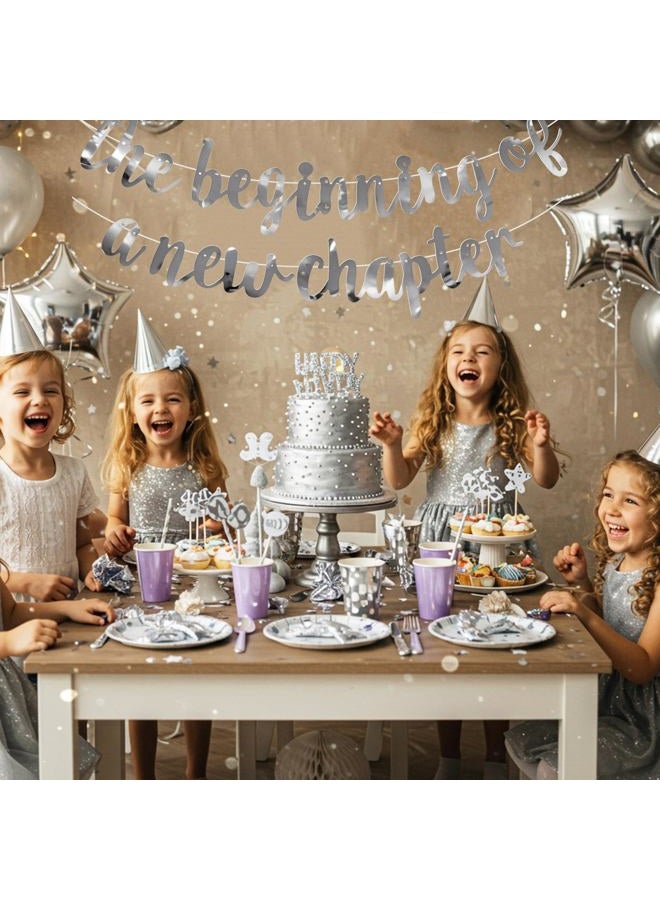 BEISHIDA 200gpet Silver Glitter DIY Letter Banner The Beginning of A New Chapter Banner - Image 5