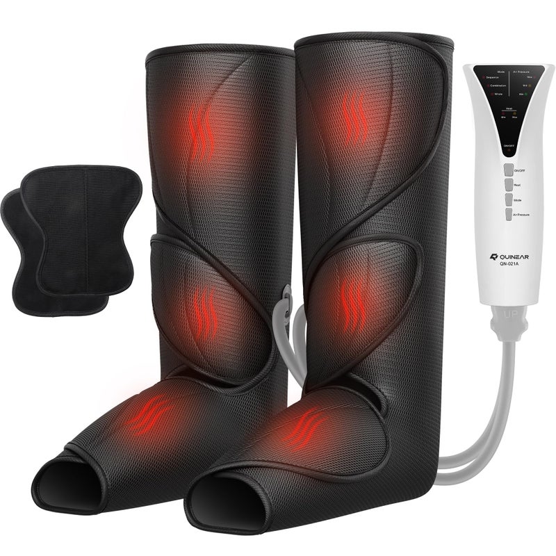 QUINEAR Leg Massager with Heat and Air CompressionFoot and Calf Massager for Circulation and PainCompression Boots with 3modes and 3 IntensitiesGift for Dad Mom