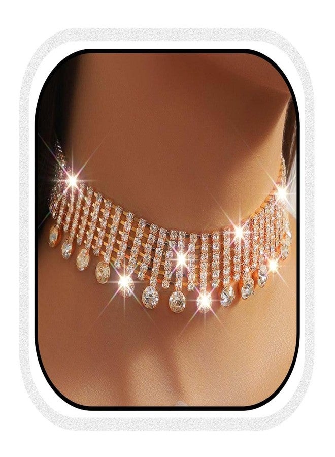 CLOACE Gold Diamond Choker Necklace Sparkly Rhinestone Neck Accessories for Women - Image 1