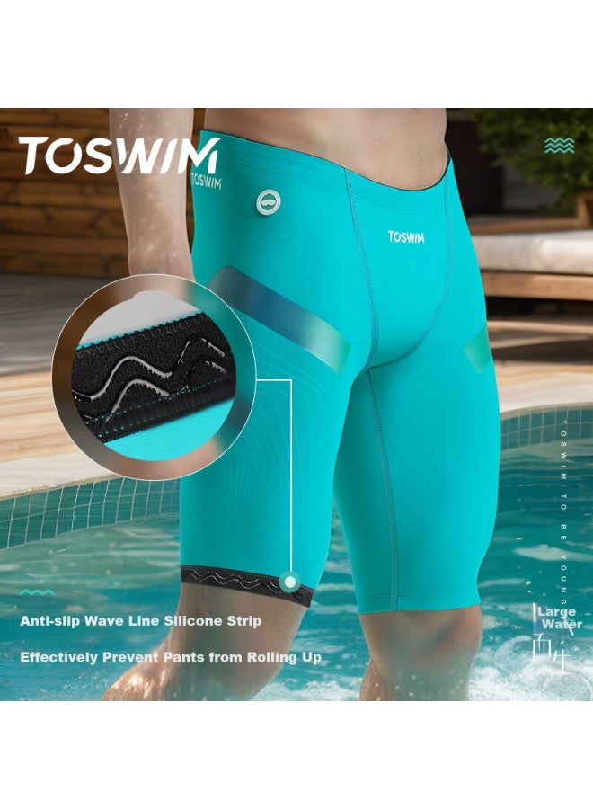 Toswim سباحة رجالية مهنية جذوع سباحة حتى الركبة حرارية ربيعية شاطئ سباحة شورتات مضادة للإحراق سريعة الجفاف الشاطئ الأخضر الأزرق XL - Image 4