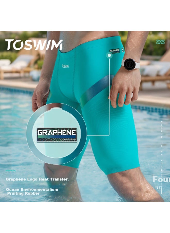 Toswim سباحة رجالية مهنية جذوع سباحة حتى الركبة حرارية ربيعية شاطئ سباحة شورتات مضادة للإحراق سريعة الجفاف الشاطئ الأخضر الأزرق XL - Image 2