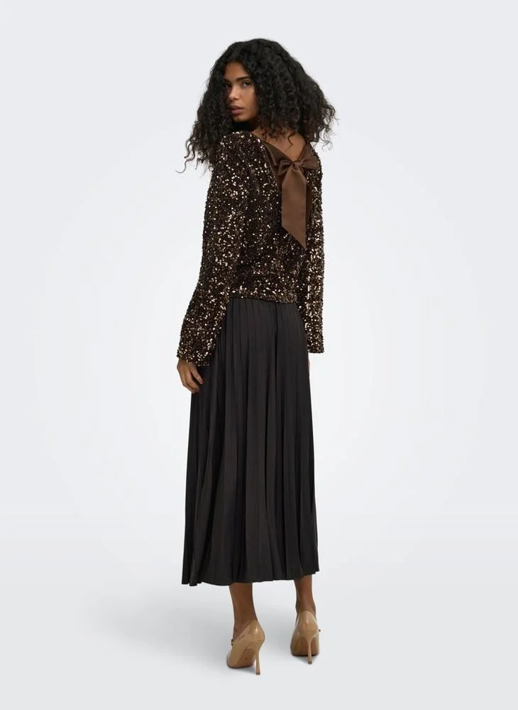 Only Casual Long Sleeve Sequin Bow Top