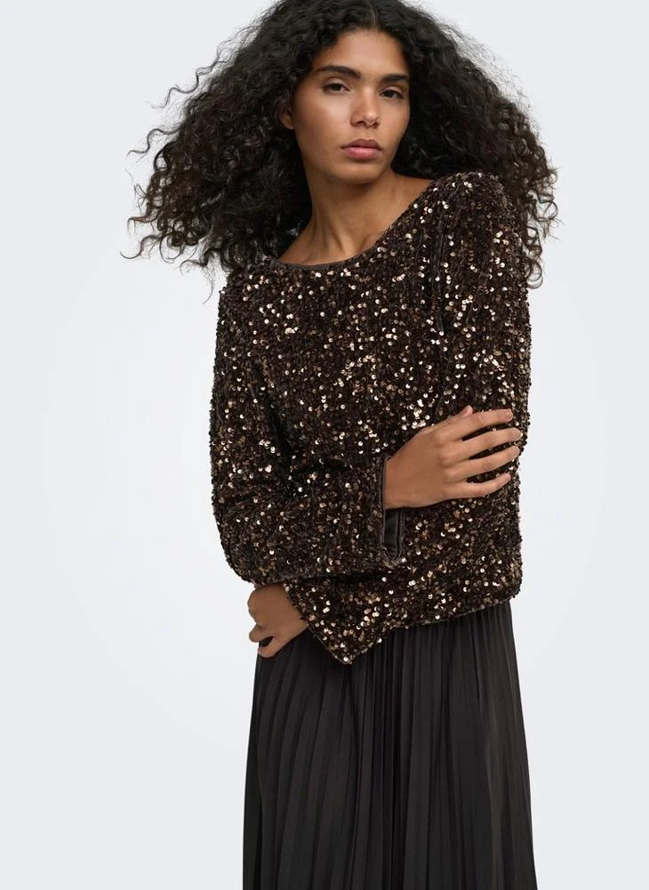 Only Casual Long Sleeve Sequin Bow Top