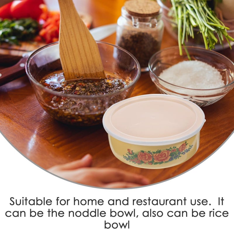 Yardwe مجموعة 5 قطع من أطباق السلطة المينا مع أغطية حاويات تخزين الطعام متعددة الاستخدامات مجموعة أطباق رامين مثالية للمطبخ وحفلات المنزل - Image 4