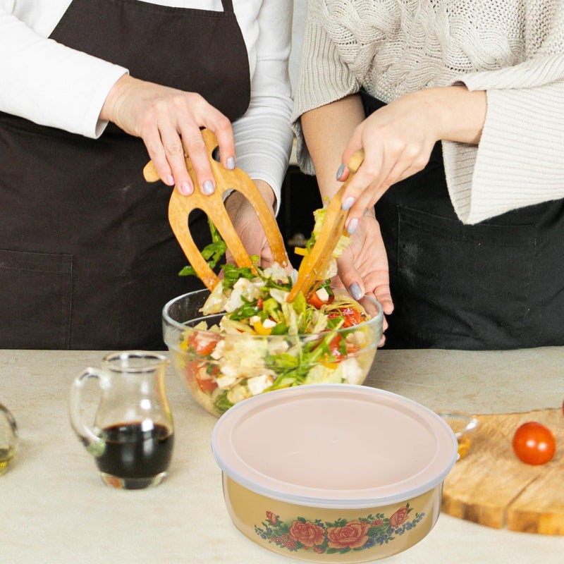 Yardwe مجموعة 5 قطع من أطباق السلطة المينا مع أغطية حاويات تخزين الطعام متعددة الاستخدامات مجموعة أطباق رامين مثالية للمطبخ وحفلات المنزل - Image 5