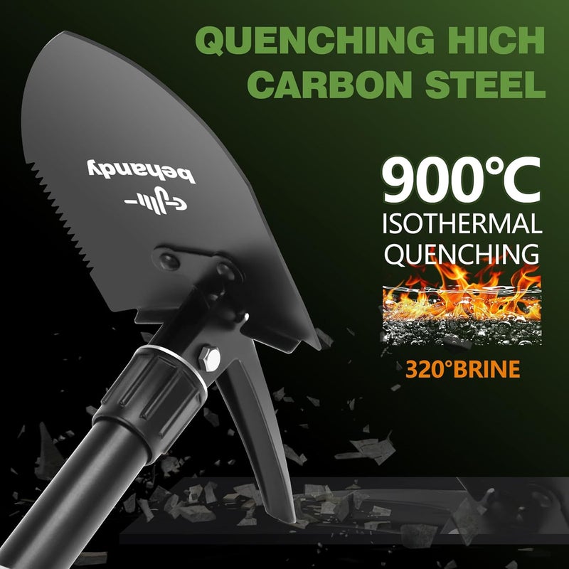 Behandy 18.5" Folding Shovel, Collapsible Shovel for Car Snow, Camping Shovel and Pickax, Military Entrenching Tool for Gardening, Camping, Sand, Off Road, Portable Car Emergency kit - Image 5