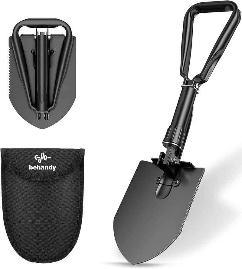 Behandy 18.5" Folding Shovel, Collapsible Shovel for Car Snow, Camping Shovel and Pickax, Military Entrenching Tool for Gardening, Camping, Sand, Off Road, Portable Car Emergency kit - Image 1