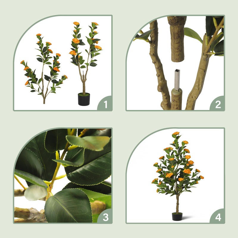 TIMBERHIDE 2-Pack 4FT Artificial Camellia Tree,Realistic Fake Potted Plants with Flowers&Planters,Indoor/Outdoor Faux Flowering Trees for Home,Office,Porch,Wedding,and Housewarming Gift Decor,Orange - Image 4