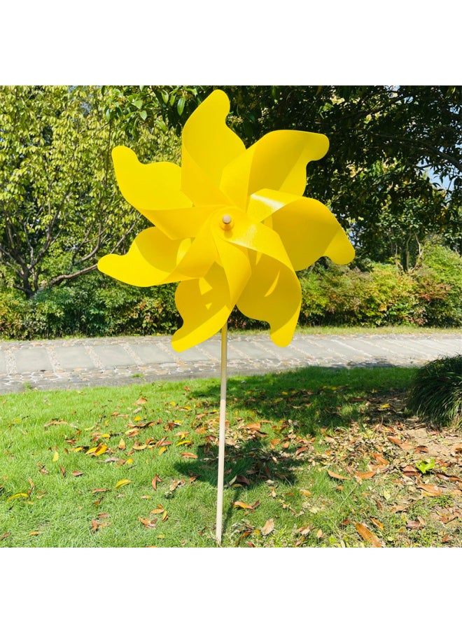 Wooden Pole Seven Leaves Solid Color Windmill Outdoor Garden Scenic Spot Decoration Children's Toys Festival Gift Sports Advertising-Color:Yellow-Specifications:Diameter 80cm Wooden Pole 90cm Total Height About 60cm (pack Of 5)  - Image 1