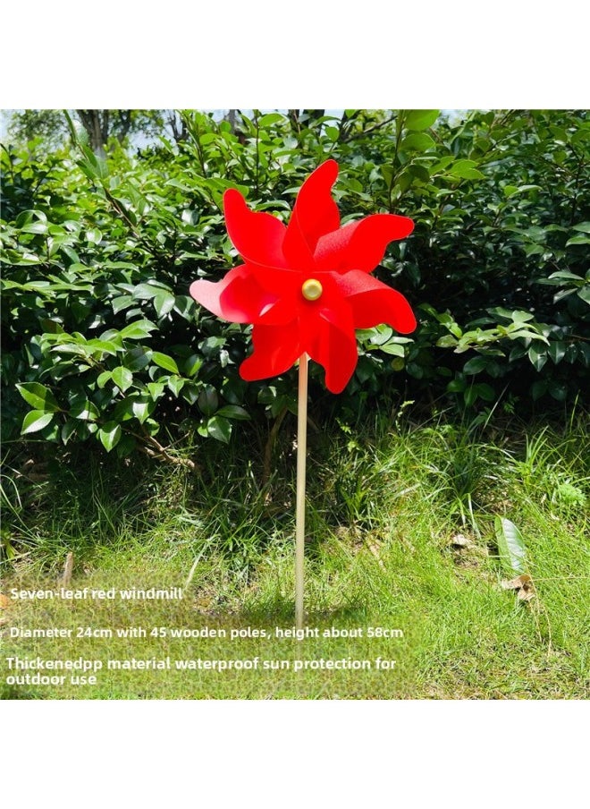 Wooden Pole Seven Leaves Solid Color Windmill Outdoor Garden Scenic Spot Decoration Children's Toys Festival Gift Sports Advertising-Color:Yellow-Specifications:Diameter 80cm Wooden Pole 90cm Total Height About 60cm (pack Of 5)  - Image 3