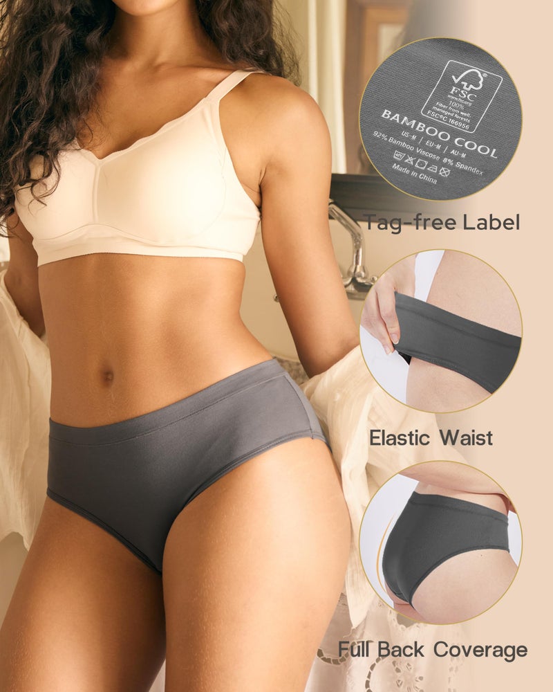 BAMBOO COOL Womens Underwear, Moisture-Wicking Briefs, Soft and Breathable Panties, Mid Waist, 5-Pack - Image 5