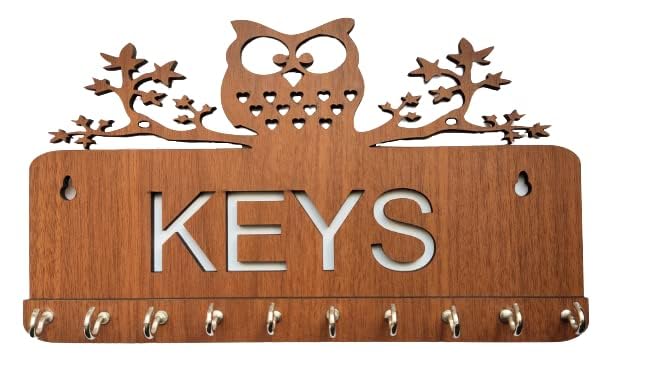 BHUMI ART BHUMI ART Owl Key Holder for Home Wall Wooden Stylish Keys Organizer Key Stand for Home Decor Items Handcrafted Key Hanger Key Chain Holders for Wall Key Chain Hangers MDF Wood Wall Mounted  - Image 1