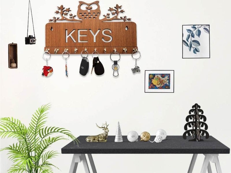 BHUMI ART BHUMI ART Owl Key Holder for Home Wall Wooden Stylish Keys Organizer Key Stand for Home Decor Items Handcrafted Key Hanger Key Chain Holders for Wall Key Chain Hangers MDF Wood Wall Mounted  - Image 4