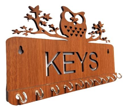 BHUMI ART BHUMI ART Owl Key Holder for Home Wall Wooden Stylish Keys Organizer Key Stand for Home Decor Items Handcrafted Key Hanger Key Chain Holders for Wall Key Chain Hangers MDF Wood Wall Mounted  - Image 2