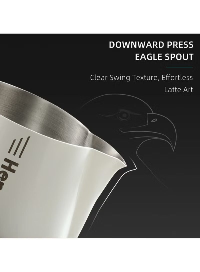 زيروهيرو ZeroHero Premium 600ml Stainless Steel Latte Art Pitcher – CLAC Competition, Co-Branded by Liu Qiang, Dual V Mouth, Ergonomic Handle, White/Green - Image 3