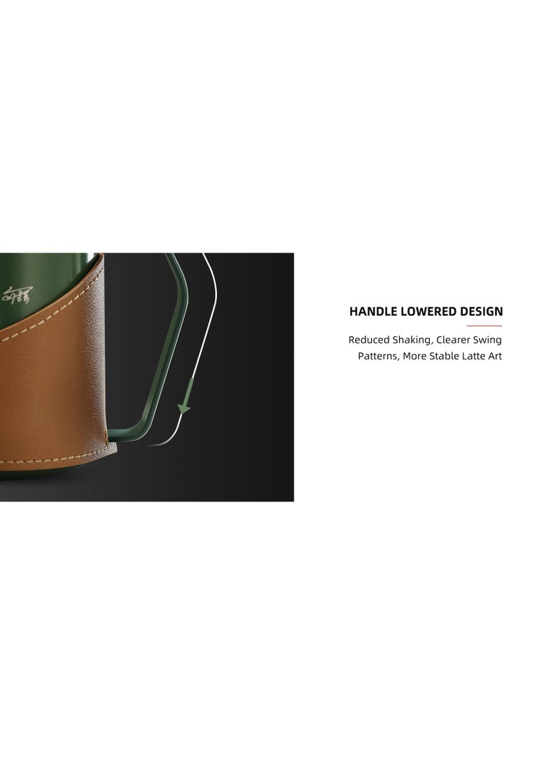 زيروهيرو ZeroHero Premium 600ml Stainless Steel Latte Art Pitcher – CLAC Competition, Co-Branded by Liu Qiang, Dual V Mouth, Ergonomic Handle, White/Green - Image 4