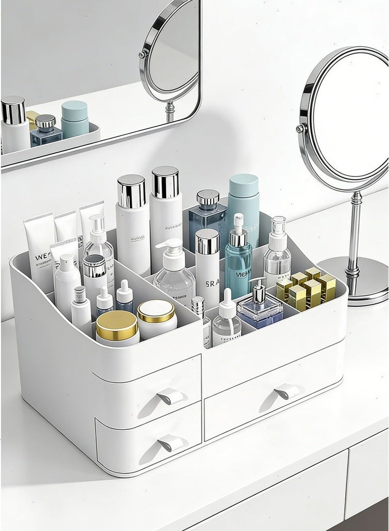 يواوليتي منظم مكياج، منظم عطور، منظم مكياج مع درج، منظم أنيق للحمام، غرفة النوم، مستلزمات المكتب (أبيض) - Image 1