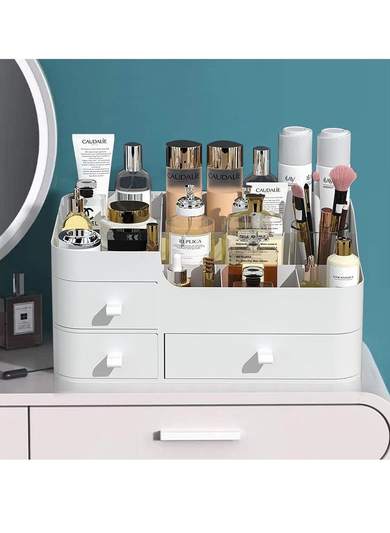 يواوليتي منظم مكياج، منظم عطور، منظم مكياج مع درج، منظم أنيق للحمام، غرفة النوم، مستلزمات المكتب (أبيض) - Image 5